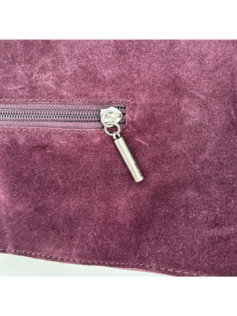 The Sak Los Feliz Tote Aubergine Suede Snap Shoulder Strap Silver Lined Slouchy - Picture 6 of 14